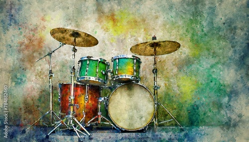 Drums music instrument on grunge background.