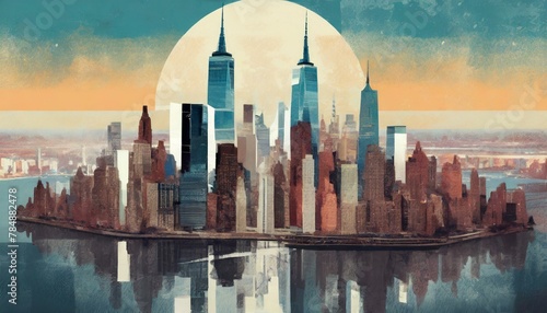 New York, cityscape double exposure contemporary style minimalist artwork collage illustration