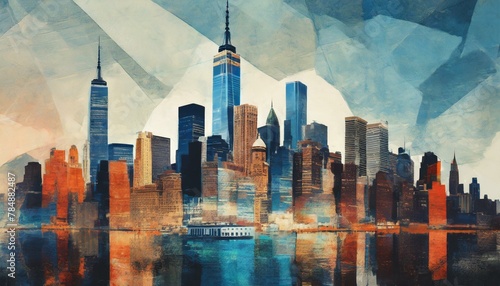 New York, cityscape double exposure contemporary style minimalist artwork collage illustration