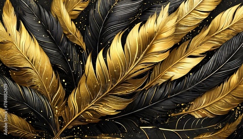 Beautiful abstract color black and gold feathers