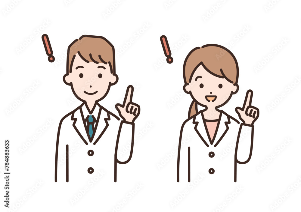 提案をする白衣姿の男性と女性のイラスト＿上半身