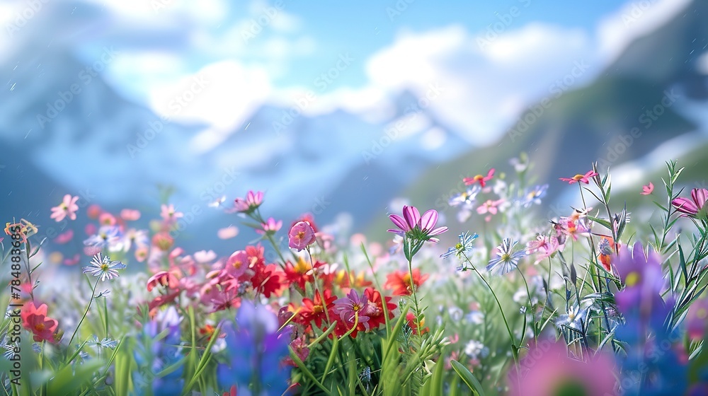 Obraz premium Tight shot, floral abstract, mountain air freshness, alpine colors, clear sky illumination 