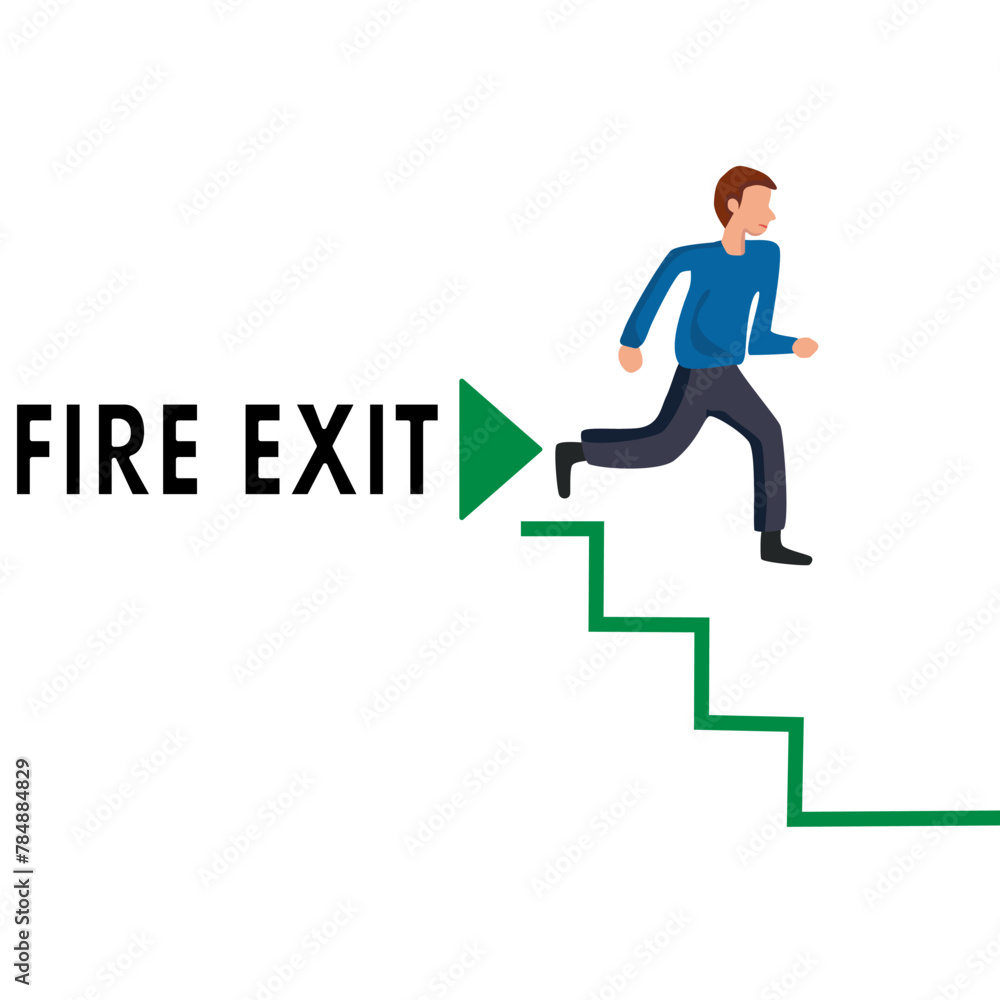 Emergency exit sign. Man running out fire exit. Flat design Emergency exit sign. Man running out fire exit. Flat design