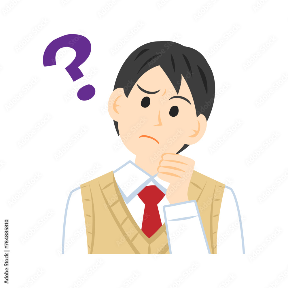 クエスチョンマークを浮かべるベストを着た中学生の顔。フラットなベクターイラスト。
Face of a middle school student wearing a vest, with a question mark beside. Flat vector illustration. クエスチョンマークを浮かべるベストを着た中学生の顔。フラットなベクターイラスト。
Face of a middle school student wearing a vest, with a question mark beside. Flat vector illustration.