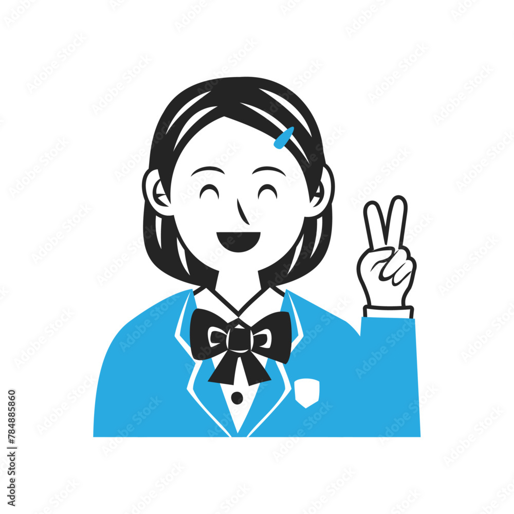 ピースサインをするブレザーを着た中学生の顔。シンプルなベクターイラスト。
Face of a middle school student wearing a blazer, making a peace sign. Simple vector illustration. ピースサインをするブレザーを着た中学生の顔。シンプルなベクターイラスト。
Face of a middle school student wearing a blazer, making a peace sign. Simple vector illustration.
