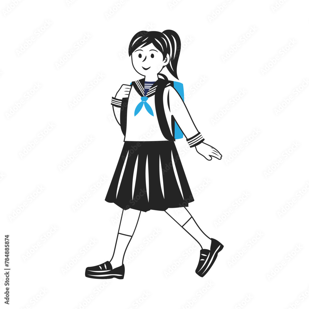 セーラー服を着た女子中学生。シンプルなベクターイラスト。
Walking middle school student girl wearing a sailor suit. Simple vector illustration. セーラー服を着た女子中学生。シンプルなベクターイラスト。
Walking middle school student girl wearing a sailor suit. Simple vector illustration.