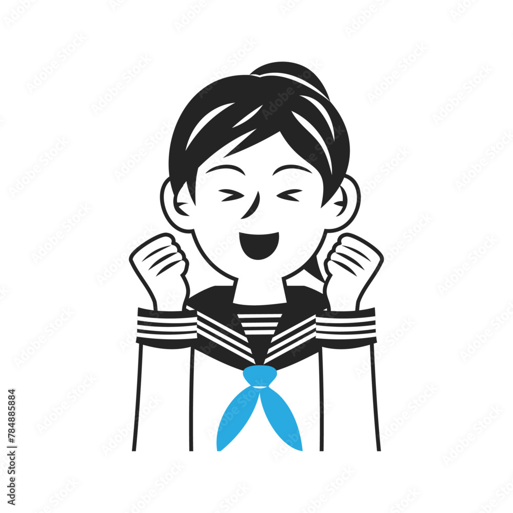 セーラー服を着た喜ぶ中学生の顔。シンプルなベクターイラスト。
Happy face of a middle school student wearing a sailor suit. Simple vector illustration.