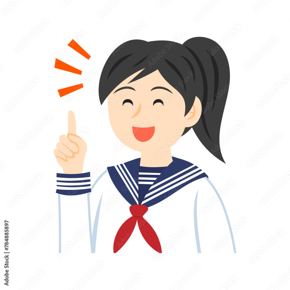 人差し指を立てるセーラー服を着た中学生の顔。フラットなベクターイラスト。
Face of a middle school student wearing a sailor suit, pointing with her index finger. Flat vector illustration. 人差し指を立てるセーラー服を着た中学生の顔。フラットなベクターイラスト。
Face of a middle school student wearing a sailor suit, pointing with her index finger. Flat vector illustration.
