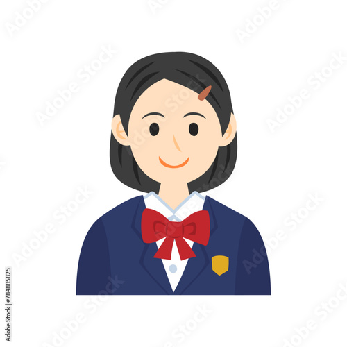 ブレザーを着た中学生の顔。フラットなベクターイラスト。
Face of a middle school student wearing a blazer. Flat vector illustration.