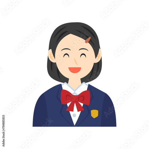 ブレザーを着た笑顔の中学生の顔。フラットなベクターイラスト。
Face of a smiling middle school student wearing a blazer. Flat vector illustration.