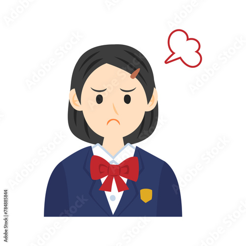 ブレザーを着た怒る中学生の顔。フラットなベクターイラスト。
Face of an angry middle school student wearing a blazer. Flat vector illustration.