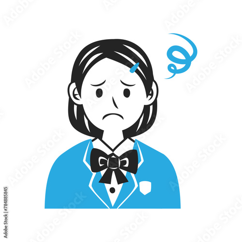 ブレザーを着た悩む中学生の顔。シンプルなベクターイラスト。
Face of a troubled middle school student wearing a blazer. Simple vector illustration.