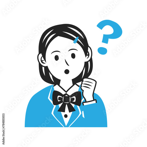 クエスチョンマークを浮かべるブレザーを着た中学生の顔。シンプルなベクターイラスト。
Face of a middle school student wearing a blazer, with a question mark beside. Simple vector illustration.