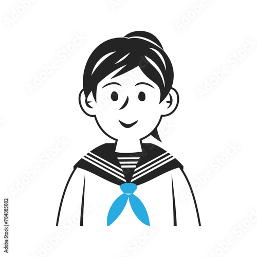 セーラー服を着た中学生の顔。シンプルなベクターイラスト。
Face of a middle school student wearing a sailor suit. Simple vector illustration.