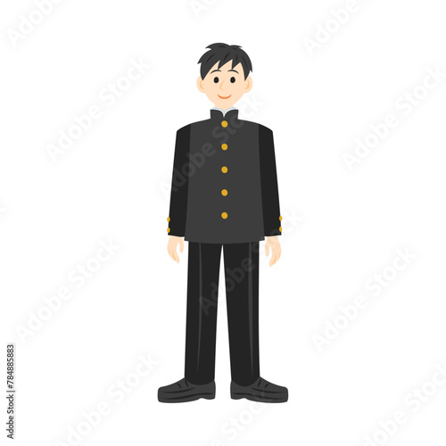 学ランを着た男子中学生。フラットなベクターイラスト。
Middle school student boy wearing a school uniform with stand-up collar. Flat vector illustration.