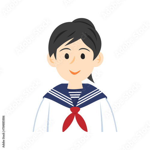 セーラー服を着た中学生の顔。フラットなベクターイラスト。
Face of a middle school student wearing a sailor suit. Flat vector illustration.