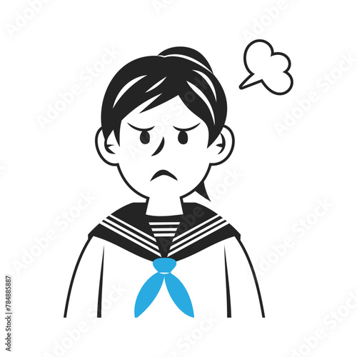 セーラー服を着た怒る中学生の顔。シンプルなベクターイラスト。
Face of an angry middle school student wearing a sailor suit. Simple vector illustration.
