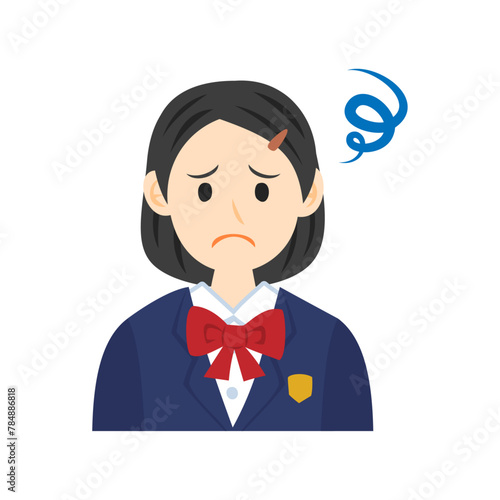 ブレザーを着た悩む中学生の顔。フラットなベクターイラスト。
Face of a troubled middle school student wearing a blazer. Flat vector illustration.