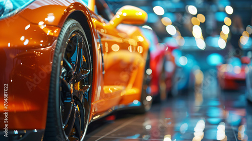Close up sports cars in the showroom on bokeh © saman