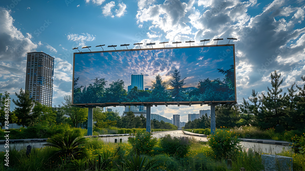 Obraz premium Captivating Urban Canvas:Expansive Outdoor Advertising Billboard in Vibrant City Landscape