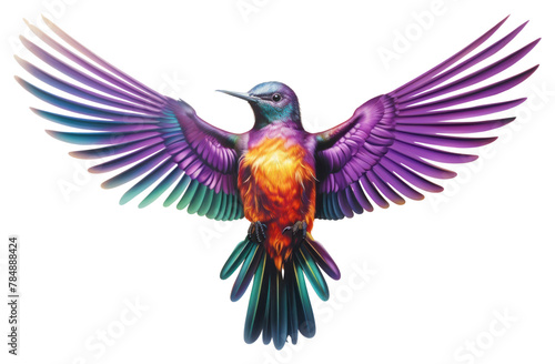 PNG  A vibrant bird with purple and yellow wings hummingbird drawing animal © Rawpixel.com