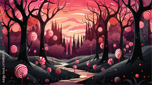 Whimsical candy forest where trees are made of lico photo