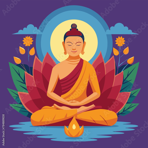 Vector portrait of Lord Buddha. Vesak day concept