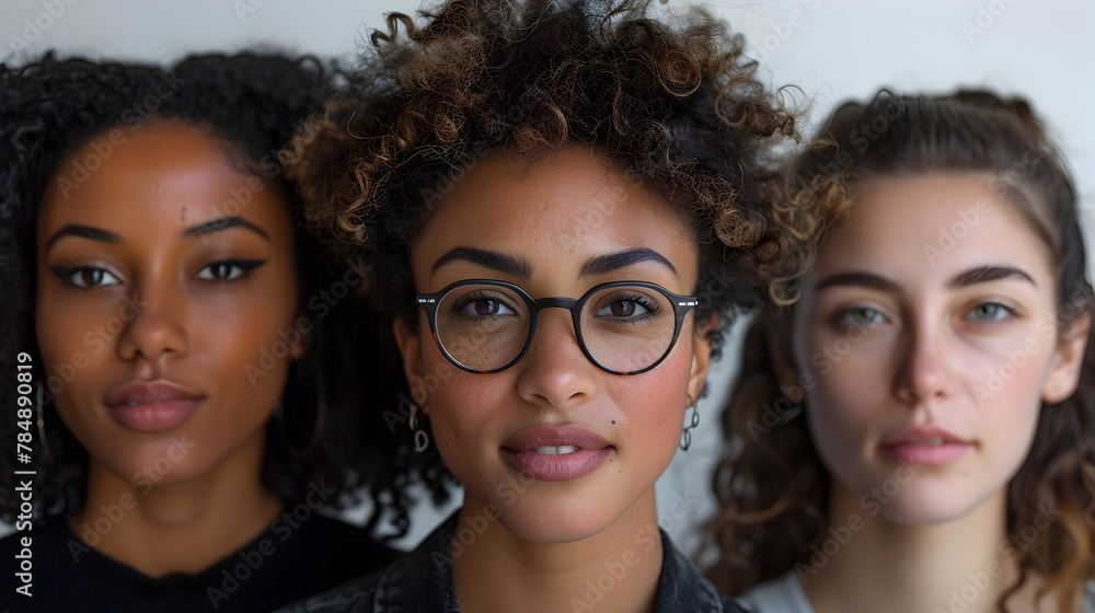 Obraz premium Diverse Women in Glasses Radiate Beauty and Confidence with Striking Eye Contact on White Background