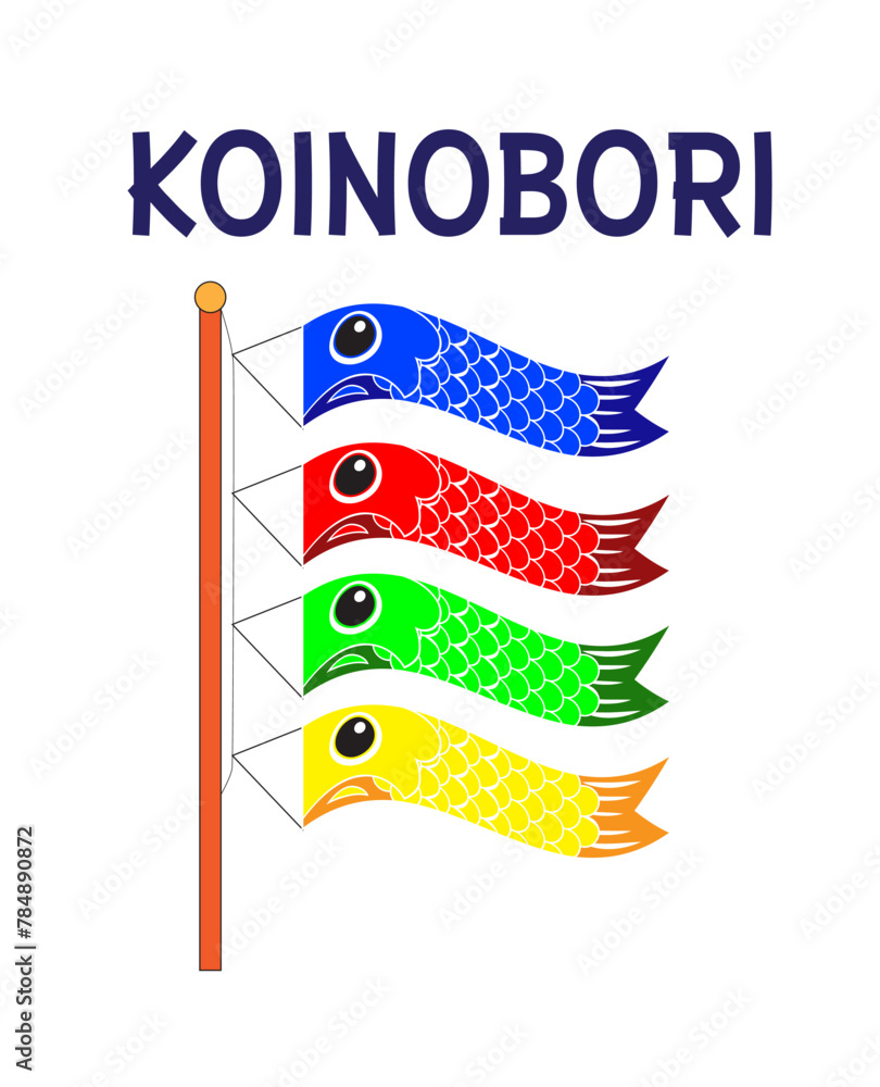 Obraz premium Golden week Japan Banner illustration. Koinobori (Carp streamers) on yellow rhombic pattern. In Japanese it is written Golden week holiday