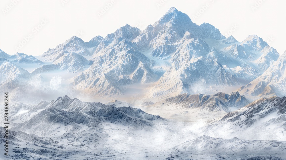 Winter mountain landscape isolated on transparent background.
