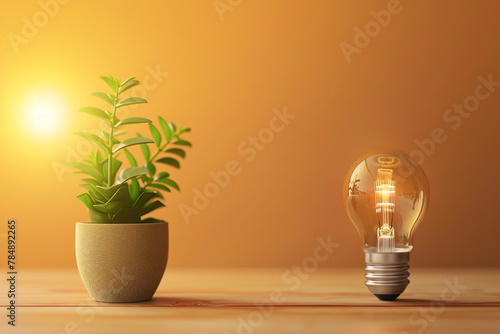 Eco-friendly lightbulb with a small potted plant inside, symbolizing sustainable home decor and natural growth