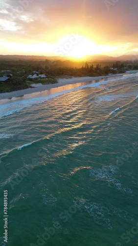 Aerial view of the sunset in Byron Bay, Austraia