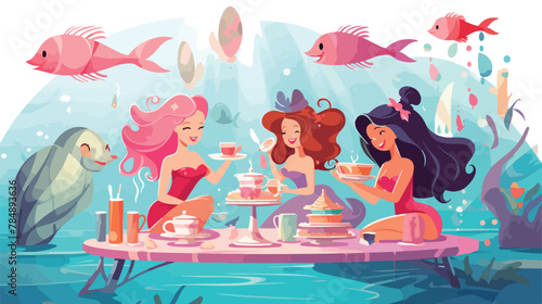 Whimsical underwater te party with mermaids and fis