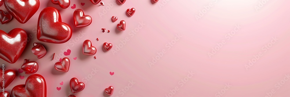 Banner background with 3D red hearts hearts on pink, white , red, for banner valentine, wedding, proposal, love theme, heart day Banner background with 3D red hearts hearts on pink, white , red, for banner valentine, wedding, proposal, love theme, heart day
