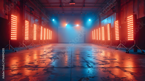 LED-Illuminated Warehouse Stage Awaiting Content Creator Inspiration