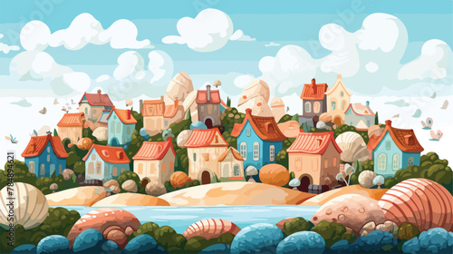 Whimsical village where houses are made of giant se