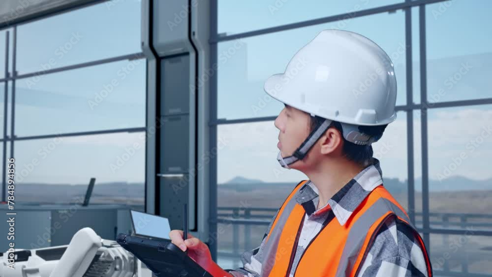 Engineer Side View Close Up Side View Of Asian Male Engineer With Safety Helmet Standing ...