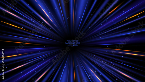 Abstract blue light rays with glowing beams effect, and shiny dots decorated on dark background