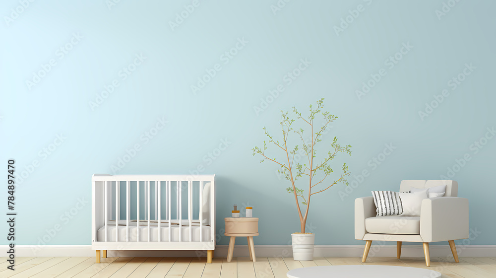 Baby crib with side rails - obrazy, fototapety, plakaty 