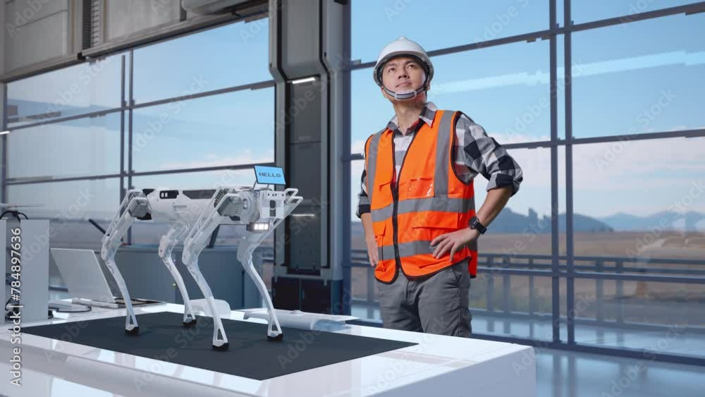 Engineer Side View Full Body Side View Of Asian Male Engineer With Safety Helmet in High ...