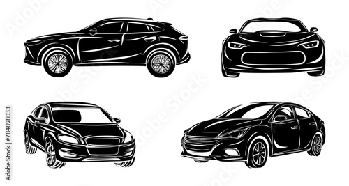 set of car silhouettes on isolated background