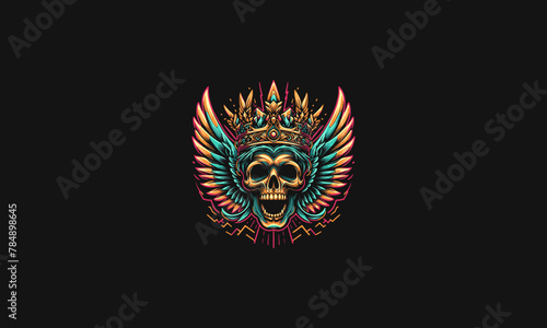 head skull wearing crown and wings vector mascot design