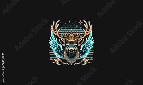 head deer with wings angry vector mascot design neon