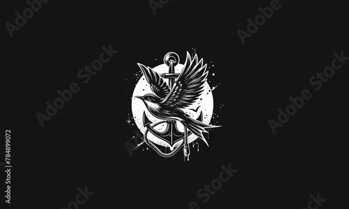 flying bird with anchor vector illustration mascot design