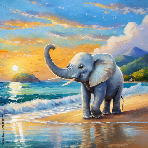 해변 걷는 아기 코끼리