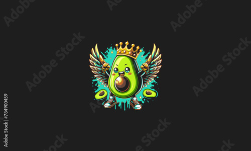 avocado wearing crown with wings vector mascot design