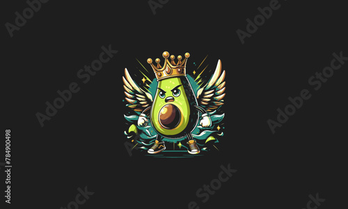 avocado wearing crown with wings vector mascot design