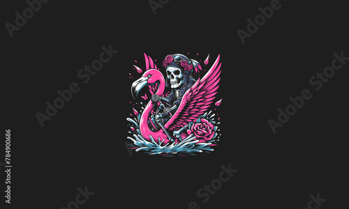 skull riding flamingo vector mascot design