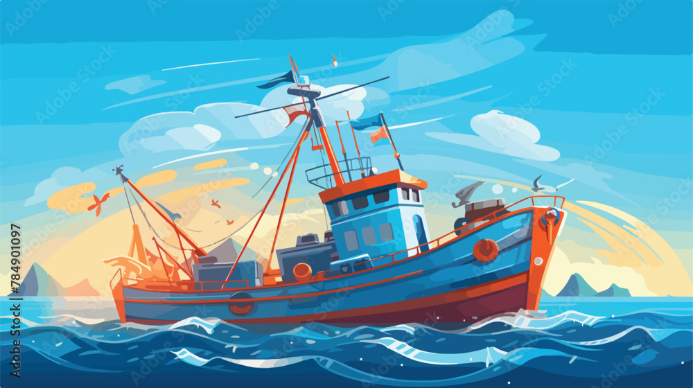 Win fisheries 2d flat cartoon vactor illustration isolated