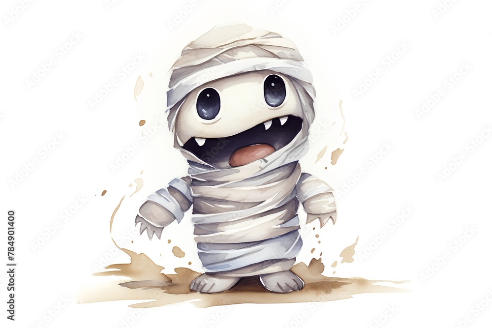 funny mummy cartoon character in mummy costume, halloween illustration